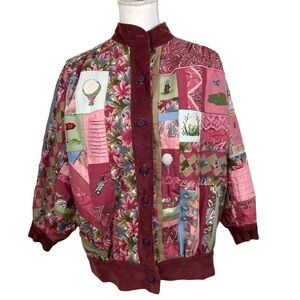 Vintage 80s Handmade Patchwork Quilt Bomber Jacket Size L 80s Golf Lined